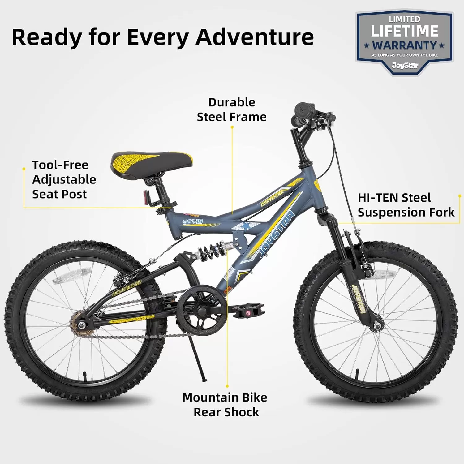 imageJOYSTAR 20 Inch Kids Bike for Boys Girls Ages 713 Years Old DualSuspension Kids Mountain Bike with Dual Handbrake ampamp Kickstand Multiple ColorsBlue