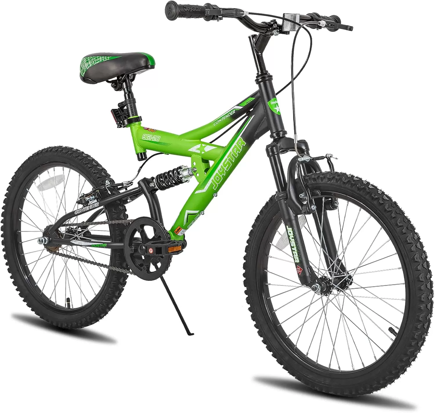 imageJOYSTAR 20 Inch Kids Bike for Boys Girls Ages 713 Years Old DualSuspension Kids Mountain Bike with Dual Handbrake ampamp Kickstand Multiple ColorsGreen