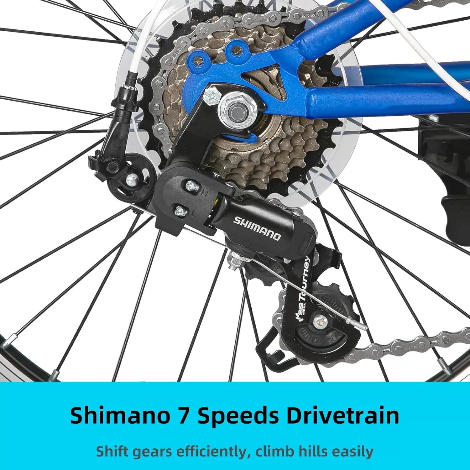 imageJOYSTAR 20 Inch Mountain Bike for Kids Ages 712 Year Old 3Inch Wide Knobby Tires 7 Speed Shimano Drivetrain Disc Brakes Fat Tire Kids Bicycles for Boys GirlsBlue