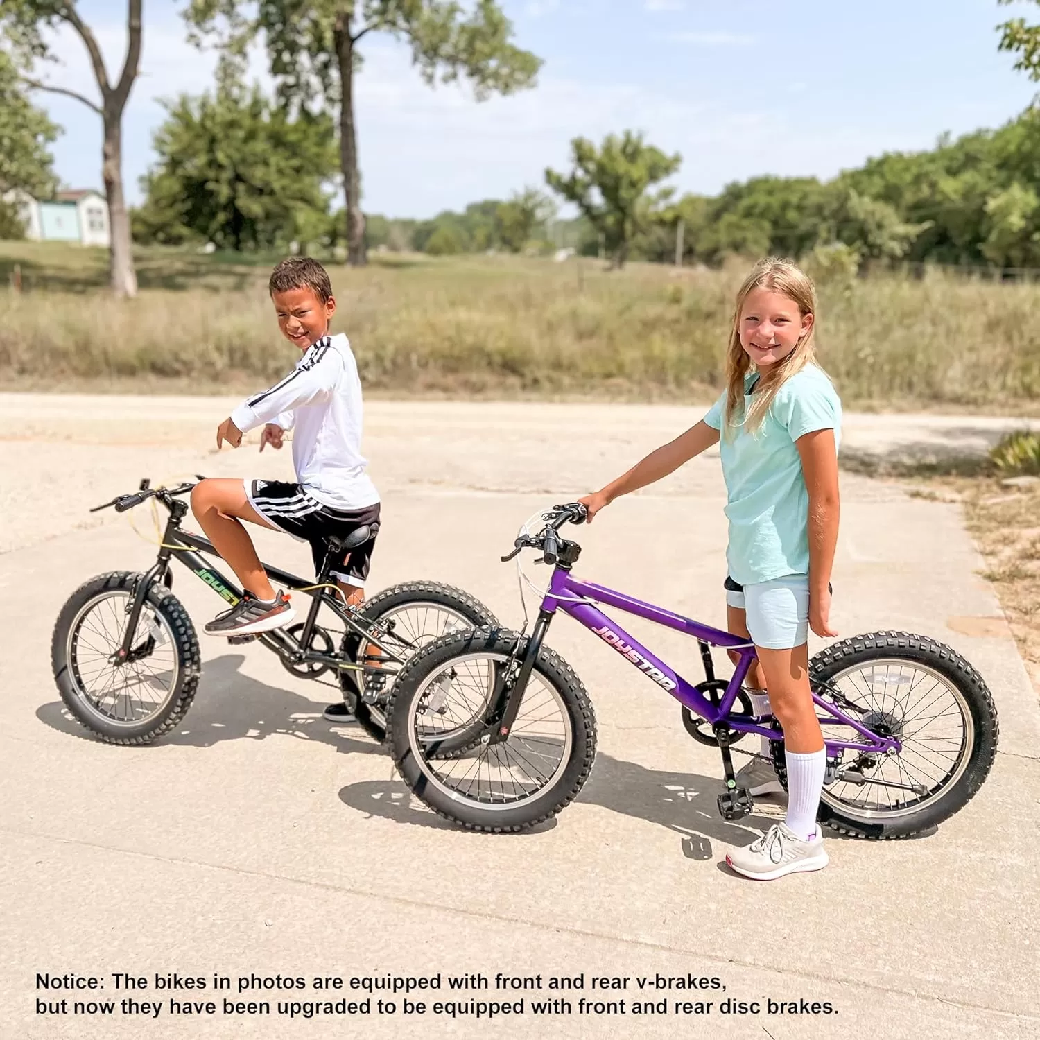 imageJOYSTAR 20 Inch Mountain Bike for Kids Ages 712 Year Old 3Inch Wide Knobby Tires 7 Speed Shimano Drivetrain Disc Brakes Fat Tire Kids Bicycles for Boys GirlsBlack