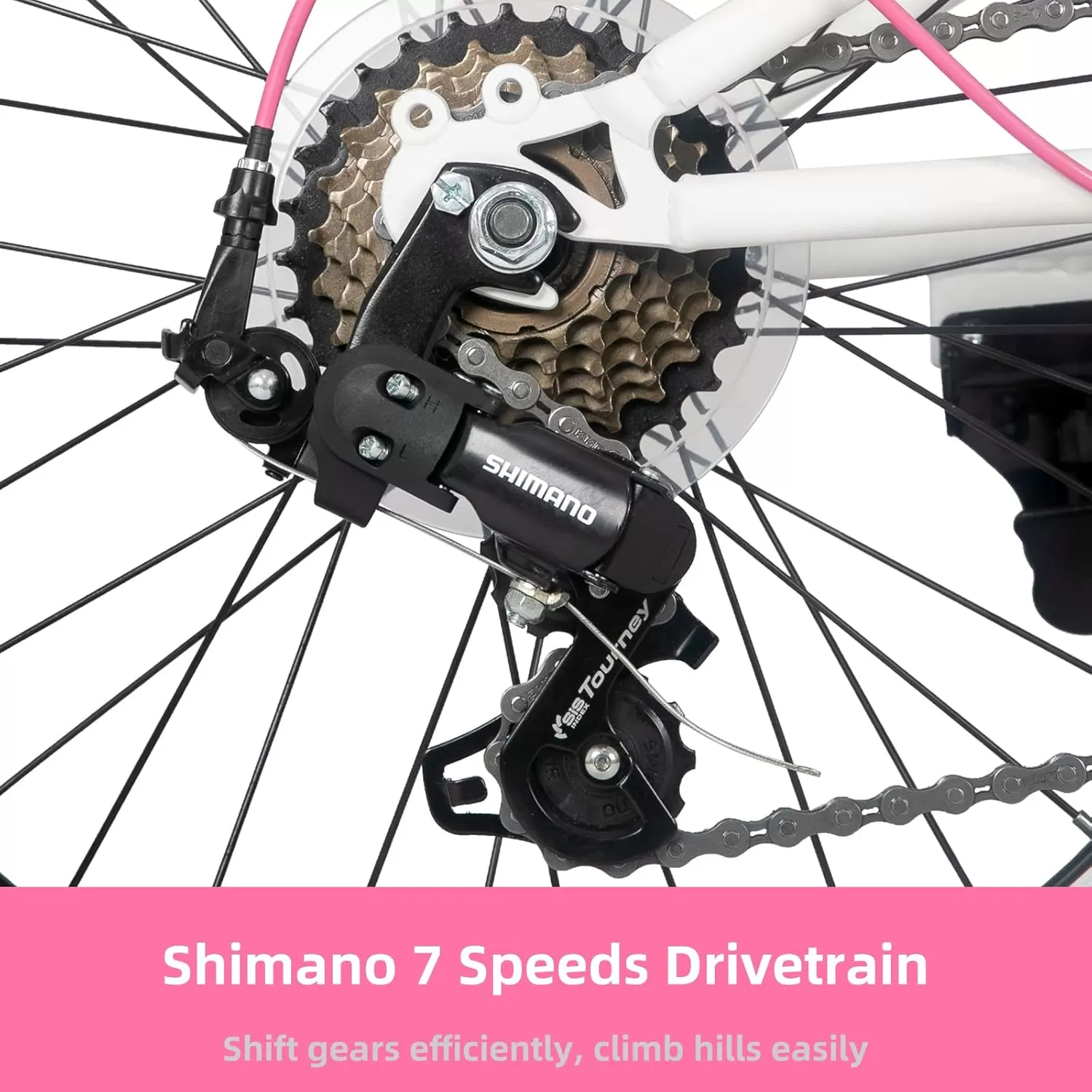 imageJOYSTAR 20 Inch Mountain Bike for Kids Ages 712 Year Old 3Inch Wide Knobby Tires 7 Speed Shimano Drivetrain Disc Brakes Fat Tire Kids Bicycles for Boys GirlsWhite