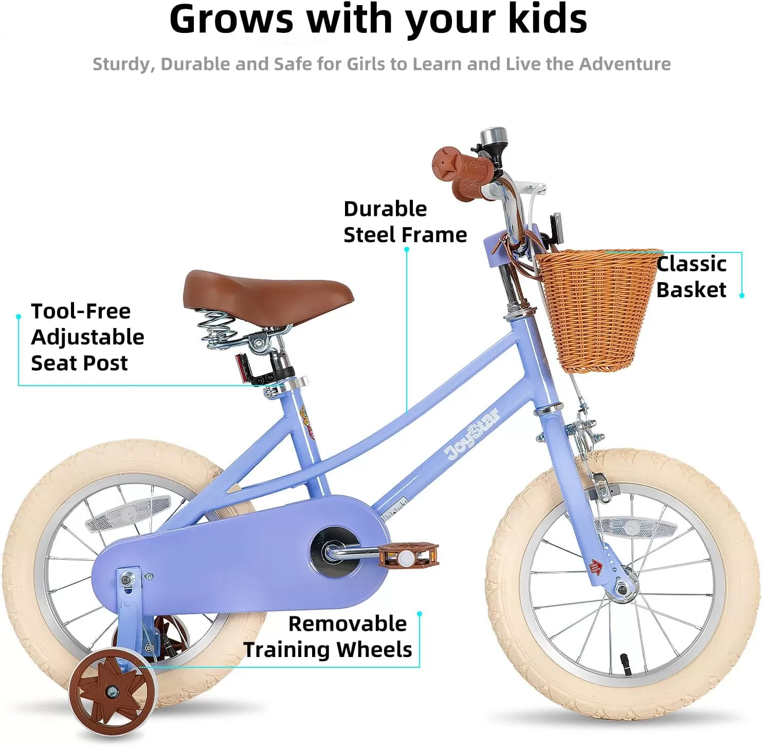 imageJOYSTAR Girls Bike for 212 Years Old Toddlers and Kids 12quot 14quot 16quot Kids Bike with Training Wheels 20 Inch Kids Bicycle with Kickstand Retro Style Kids BikesViolet