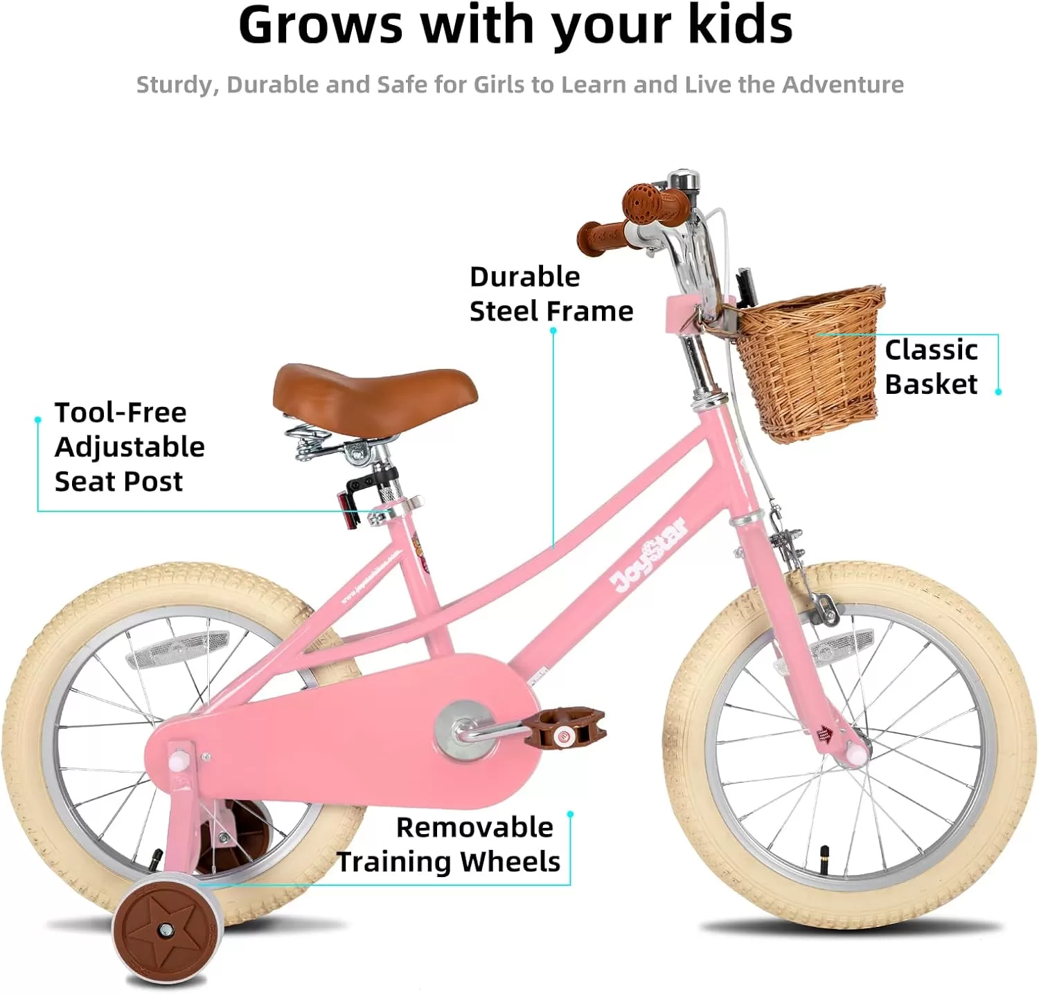imageJOYSTAR Girls Bike for 212 Years Old Toddlers and Kids 12quot 14quot 16quot Kids Bike with Training Wheels 20 Inch Kids Bicycle with Kickstand Retro Style Kids BikesLight Pink