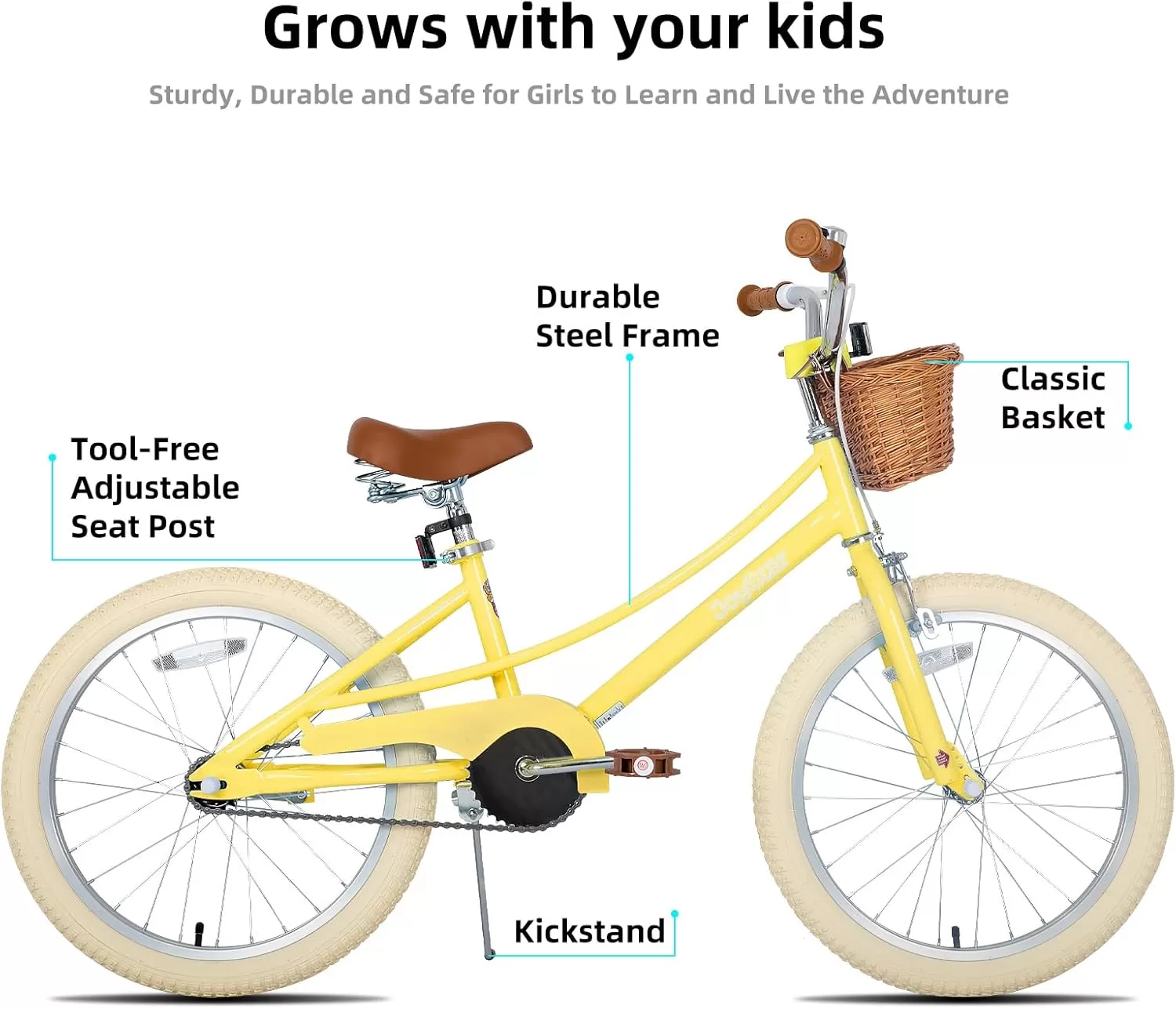 imageJOYSTAR Girls Bike for 212 Years Old Toddlers and Kids 12quot 14quot 16quot Kids Bike with Training Wheels 20 Inch Kids Bicycle with Kickstand Retro Style Kids BikesSunny Yellow