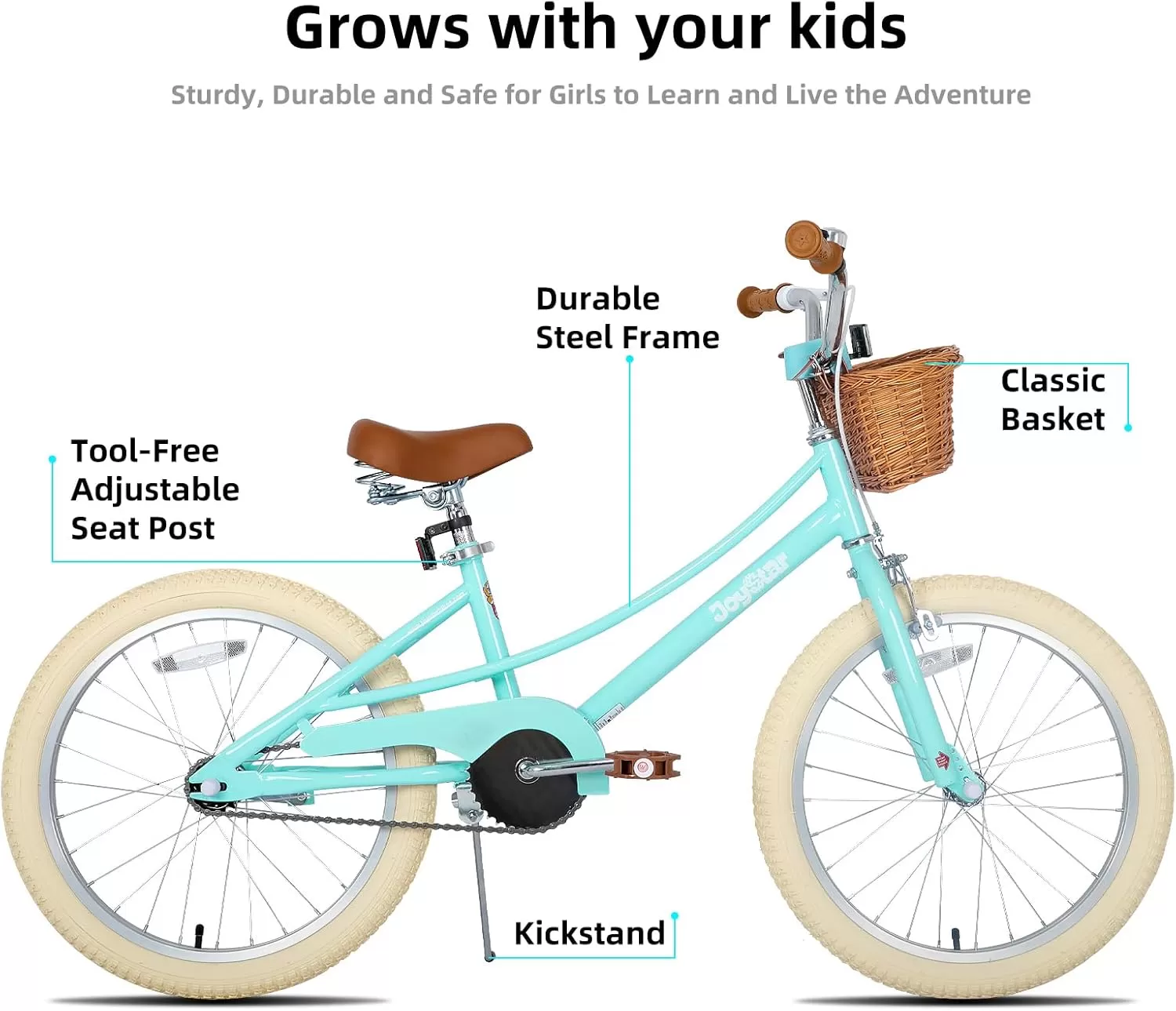 imageJOYSTAR Girls Bike for 212 Years Old Toddlers and Kids 12quot 14quot 16quot Kids Bike with Training Wheels 20 Inch Kids Bicycle with Kickstand Retro Style Kids BikesMint Green