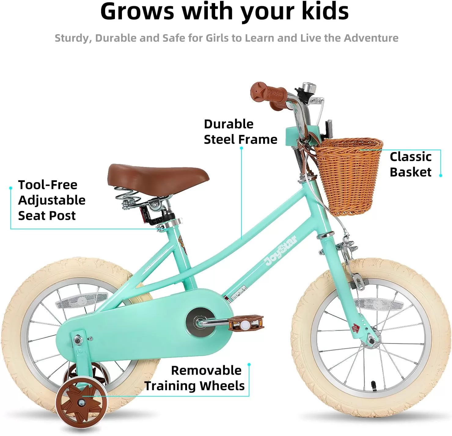 imageJOYSTAR Girls Bike for 212 Years Old Toddlers and Kids 12quot 14quot 16quot Kids Bike with Training Wheels 20 Inch Kids Bicycle with Kickstand Retro Style Kids BikesMint Green