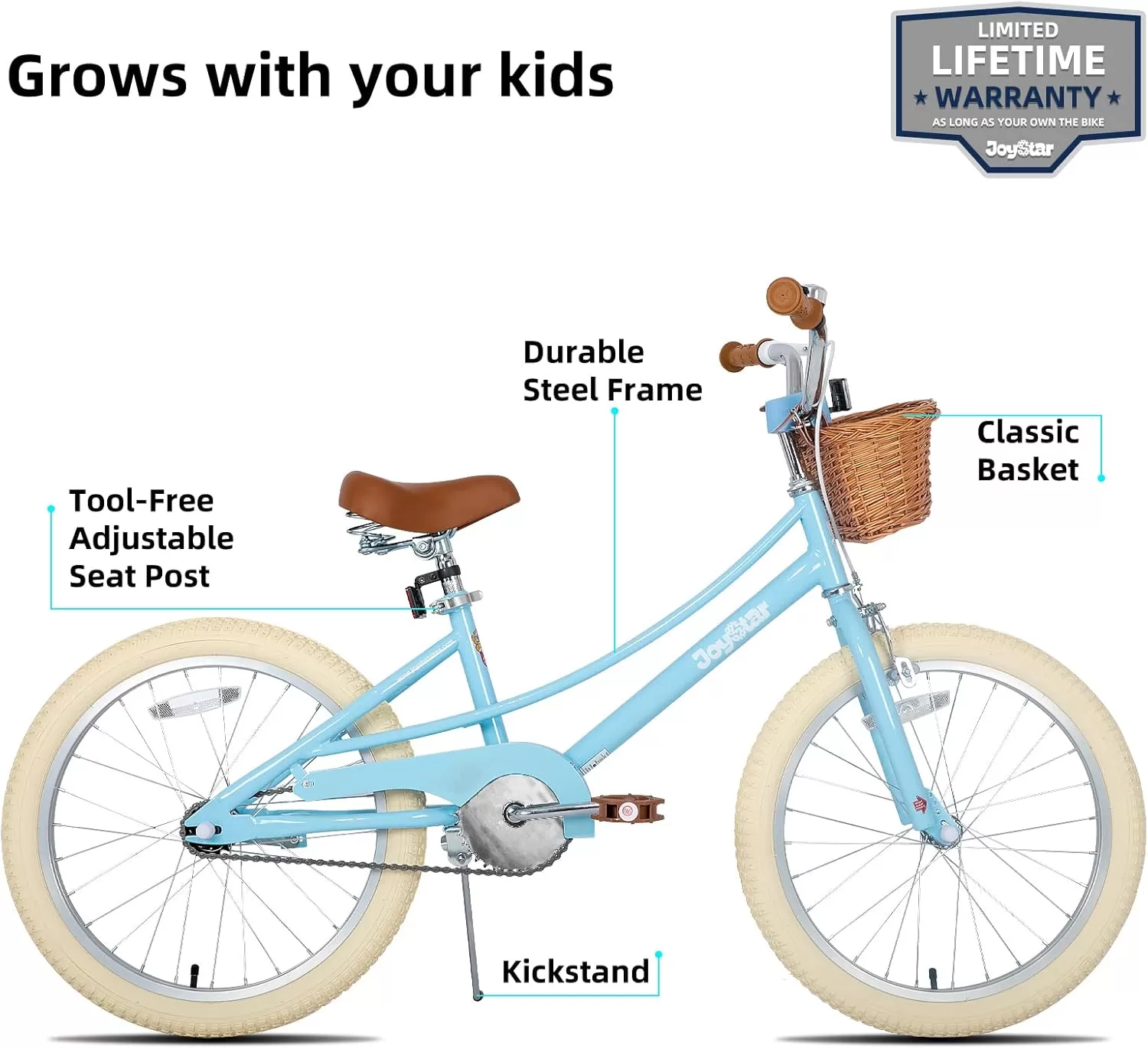 imageJOYSTAR Girls Bike for 212 Years Old Toddlers and Kids 12quot 14quot 16quot Kids Bike with Training Wheels 20 Inch Kids Bicycle with Kickstand Retro Style Kids BikesSky Blue