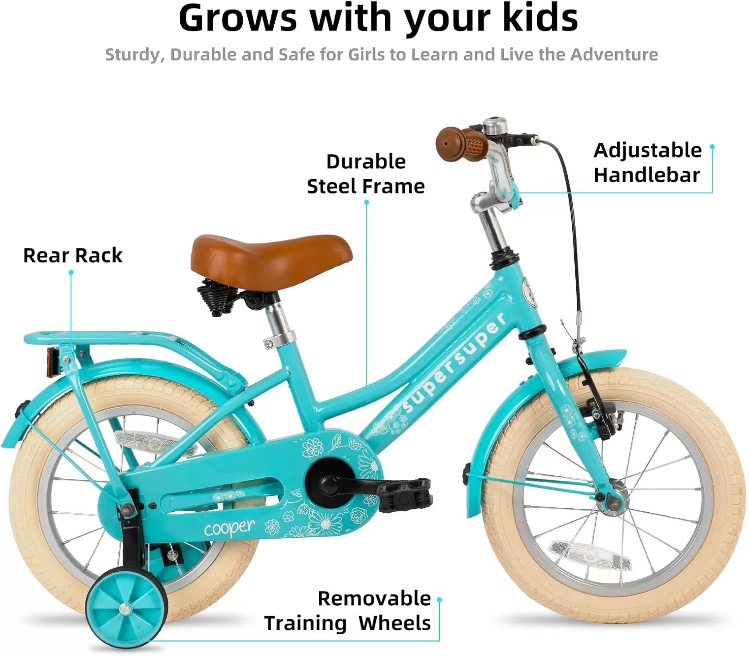 imageJOYSTAR Girls Bike for 212 Years Old Toddlers and Kids 12quot 14quot 16quot Kids Bike with Training Wheels 20 Inch Kids Bicycle with Kickstand Retro Style Kids BikesZGreen