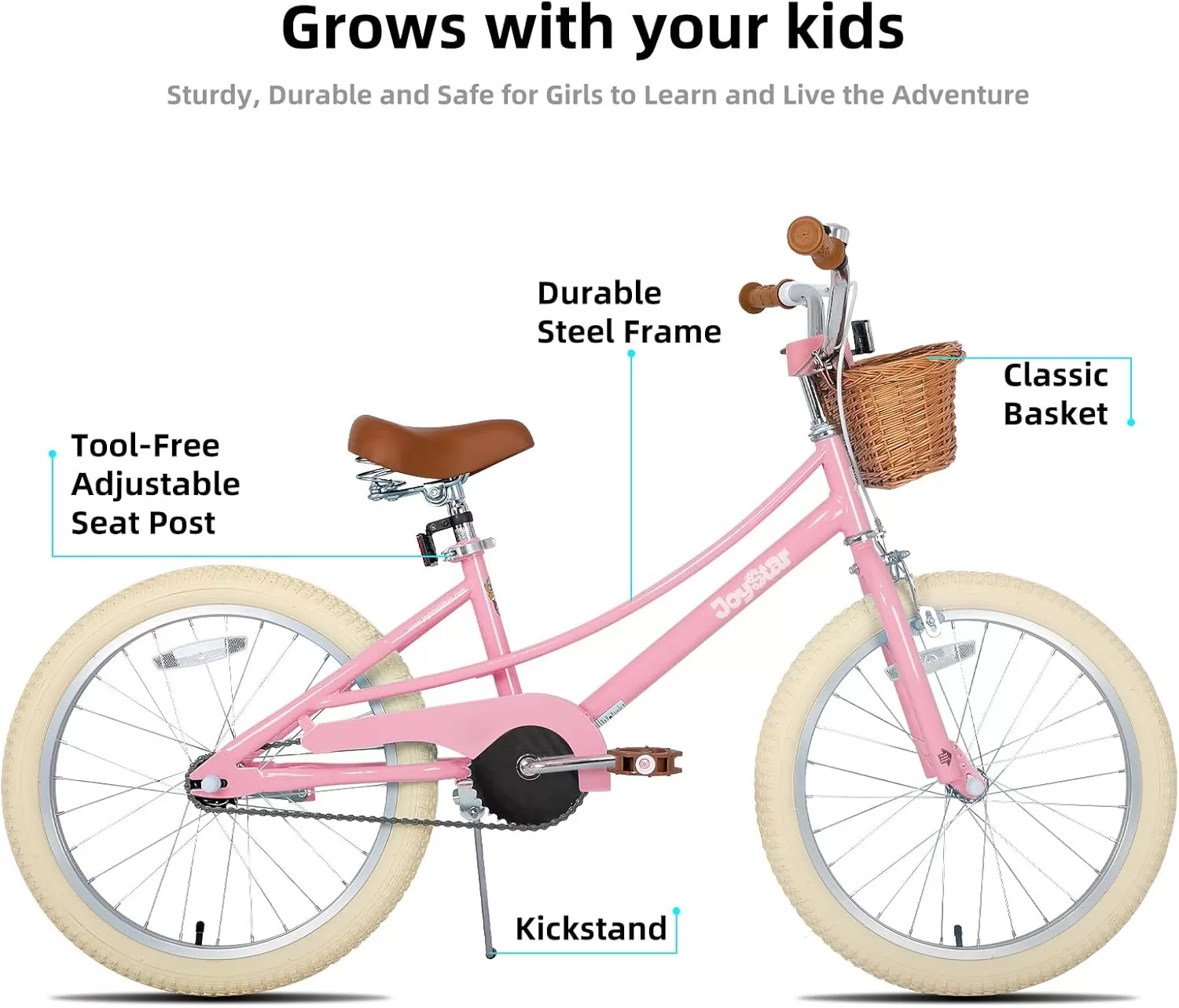 imageJOYSTAR Girls Bike for 212 Years Old Toddlers and Kids 12quot 14quot 16quot Kids Bike with Training Wheels 20 Inch Kids Bicycle with Kickstand Retro Style Kids BikesLight Pink