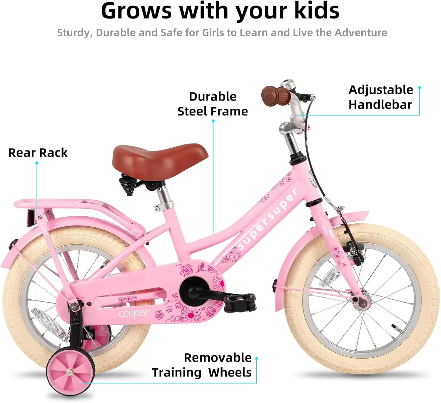 imageJOYSTAR Girls Bike for 212 Years Old Toddlers and Kids 12quot 14quot 16quot Kids Bike with Training Wheels 20 Inch Kids Bicycle with Kickstand Retro Style Kids BikesZPink