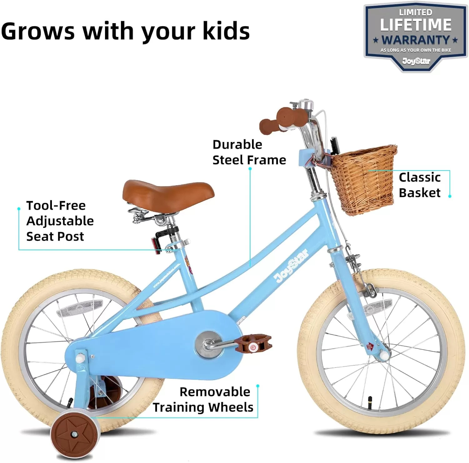 imageJOYSTAR Girls Bike for 212 Years Old Toddlers and Kids 12quot 14quot 16quot Kids Bike with Training Wheels 20 Inch Kids Bicycle with Kickstand Retro Style Kids BikesSky Blue