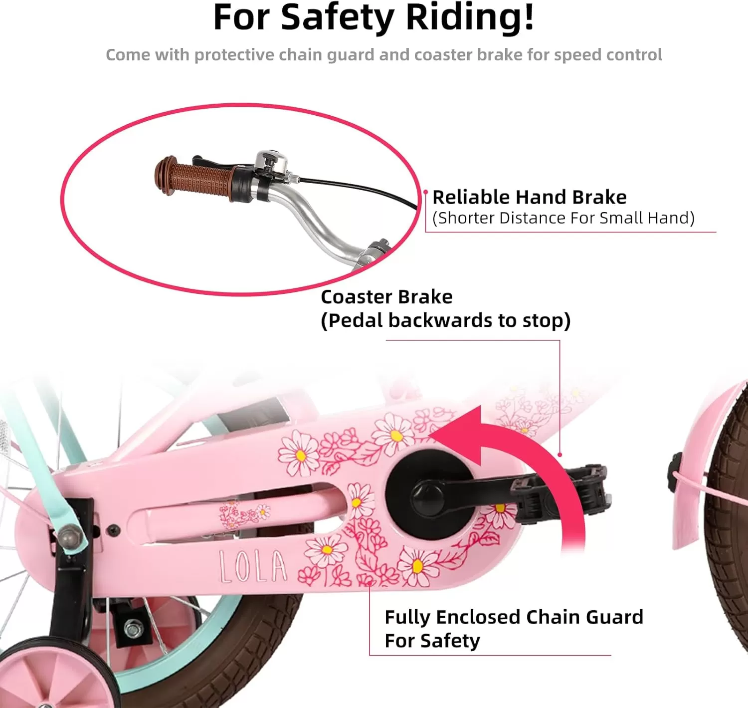 imageJOYSTAR Girls Bike for Toddlers and Kids Age 310 Years 14 16 18 Inch Kids Bike with Training Wheels and Handbrakes 20Inch Girls Bike Multiple ColorsLola Pink