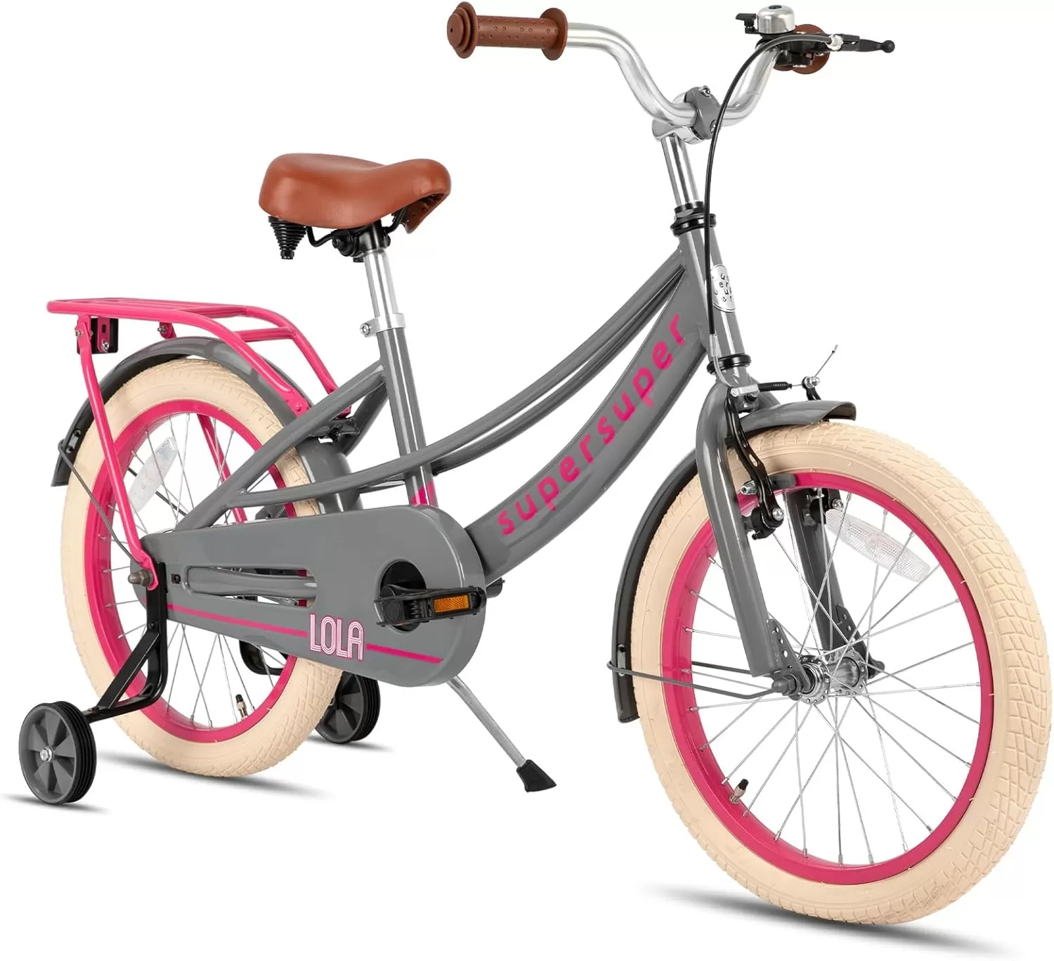 imageJOYSTAR Girls Bike for Toddlers and Kids Age 310 Years 14 16 18 Inch Kids Bike with Training Wheels and Handbrakes 20Inch Girls Bike Multiple ColorsLola Grey