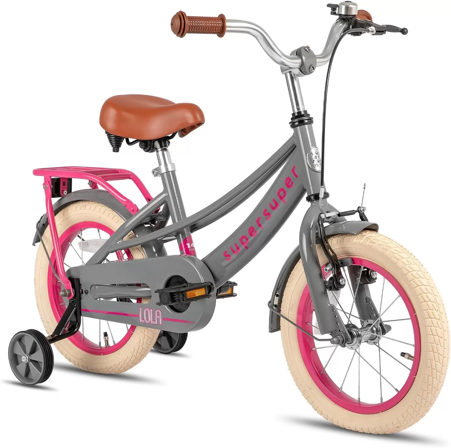 imageJOYSTAR Girls Bike for Toddlers and Kids Age 310 Years 14 16 18 Inch Kids Bike with Training Wheels and Handbrakes 20Inch Girls Bike Multiple ColorsLola Grey