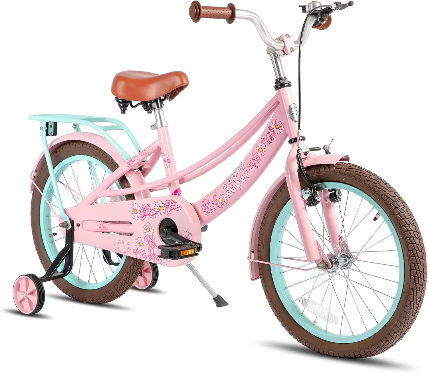 imageJOYSTAR Girls Bike for Toddlers and Kids Age 310 Years 14 16 18 Inch Kids Bike with Training Wheels and Handbrakes 20Inch Girls Bike Multiple ColorsLola Pink