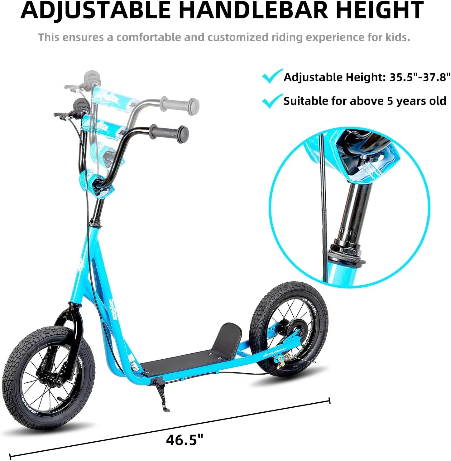 imageJOYSTAR Kick Scooter for Ages 59 Years Old Boys Girls 12 Inch Big Wheels Scooters for Kids Teens and Adults Rear Brake and Adjustable Handlebar Kids ScooterBlue