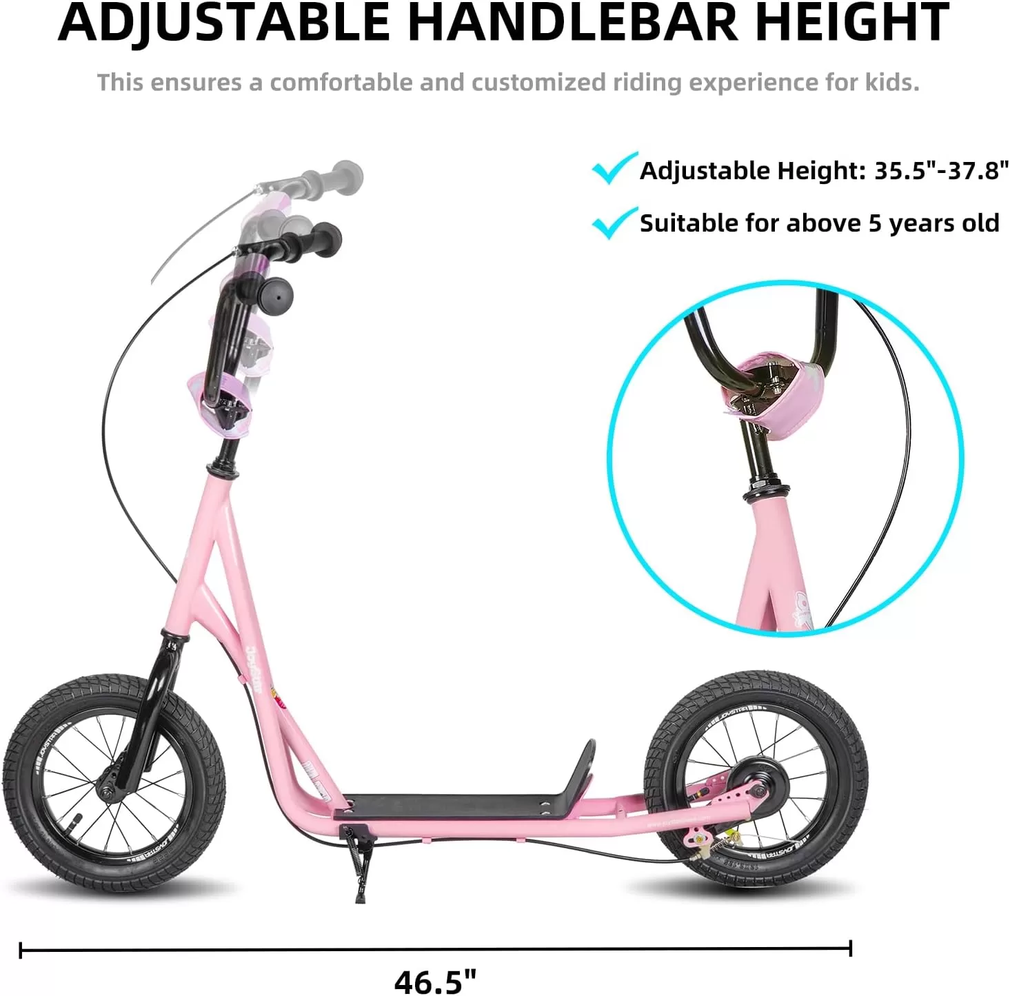 imageJOYSTAR Kick Scooter for Ages 59 Years Old Boys Girls 12 Inch Big Wheels Scooters for Kids Teens and Adults Rear Brake and Adjustable Handlebar Kids ScooterPink