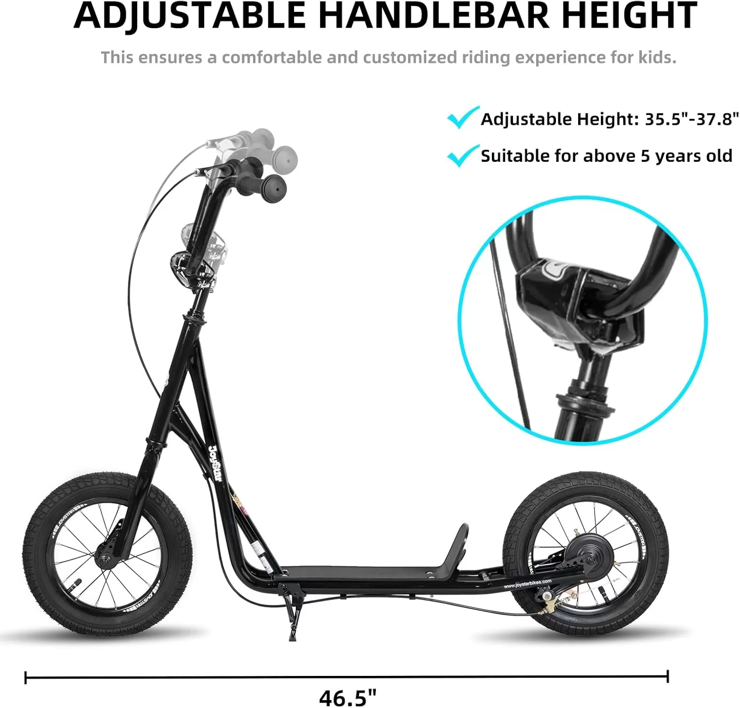 imageJOYSTAR Kick Scooter for Ages 59 Years Old Boys Girls 12 Inch Big Wheels Scooters for Kids Teens and Adults Rear Brake and Adjustable Handlebar Kids ScooterBlack