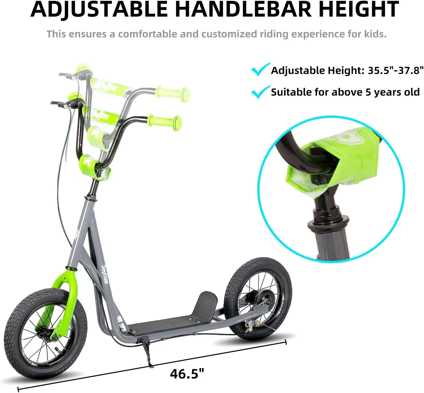 imageJOYSTAR Kick Scooter for Ages 59 Years Old Boys Girls 12 Inch Big Wheels Scooters for Kids Teens and Adults Rear Brake and Adjustable Handlebar Kids ScooterGray