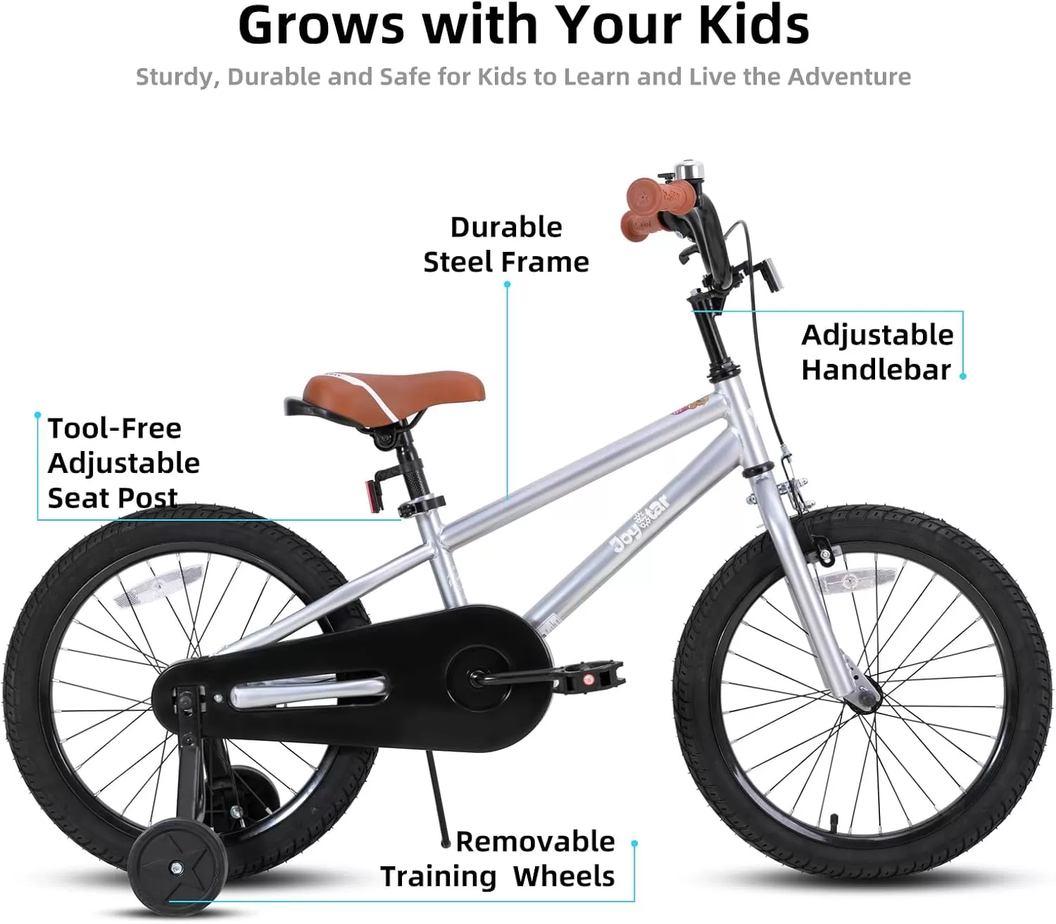 imageJOYSTAR Kids Bike for Ages 212 Years Old Boys Girls 1220 Inch BMX Style Kids Bikes with Training Wheels Children Bicycle for Kids and Toddler Multiple ColorsSilver