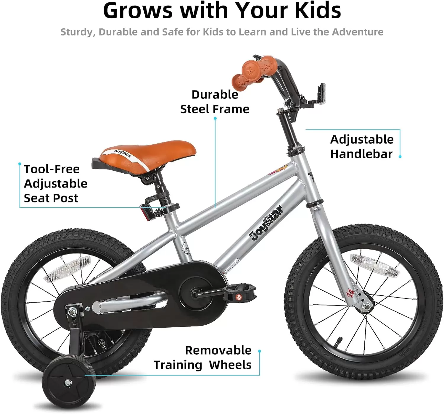 imageJOYSTAR Kids Bike for Ages 212 Years Old Boys Girls 1220 Inch BMX Style Kids Bikes with Training Wheels Children Bicycle for Kids and Toddler Multiple ColorsSilver