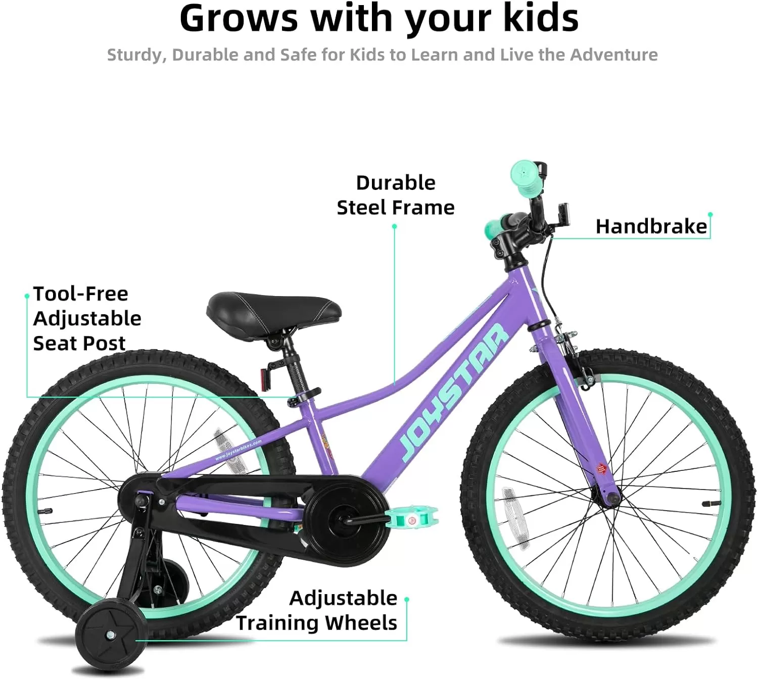imageJOYSTAR NEO 20 Inch Kids Bike for Ages 610 Years Old Boys ampamp Girls 20 Inch Wheels Kids Mountain Bike with Training Wheels ampamp Handbrake Kids Bicycles Multiple ColorsPurple