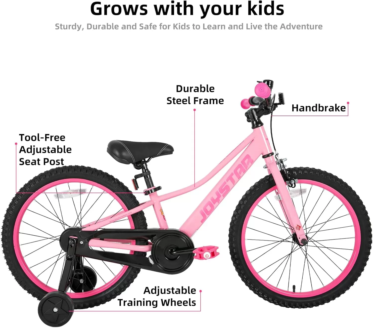 imageJOYSTAR NEO 20 Inch Kids Bike for Ages 610 Years Old Boys ampamp Girls 20 Inch Wheels Kids Mountain Bike with Training Wheels ampamp Handbrake Kids Bicycles Multiple ColorsPink