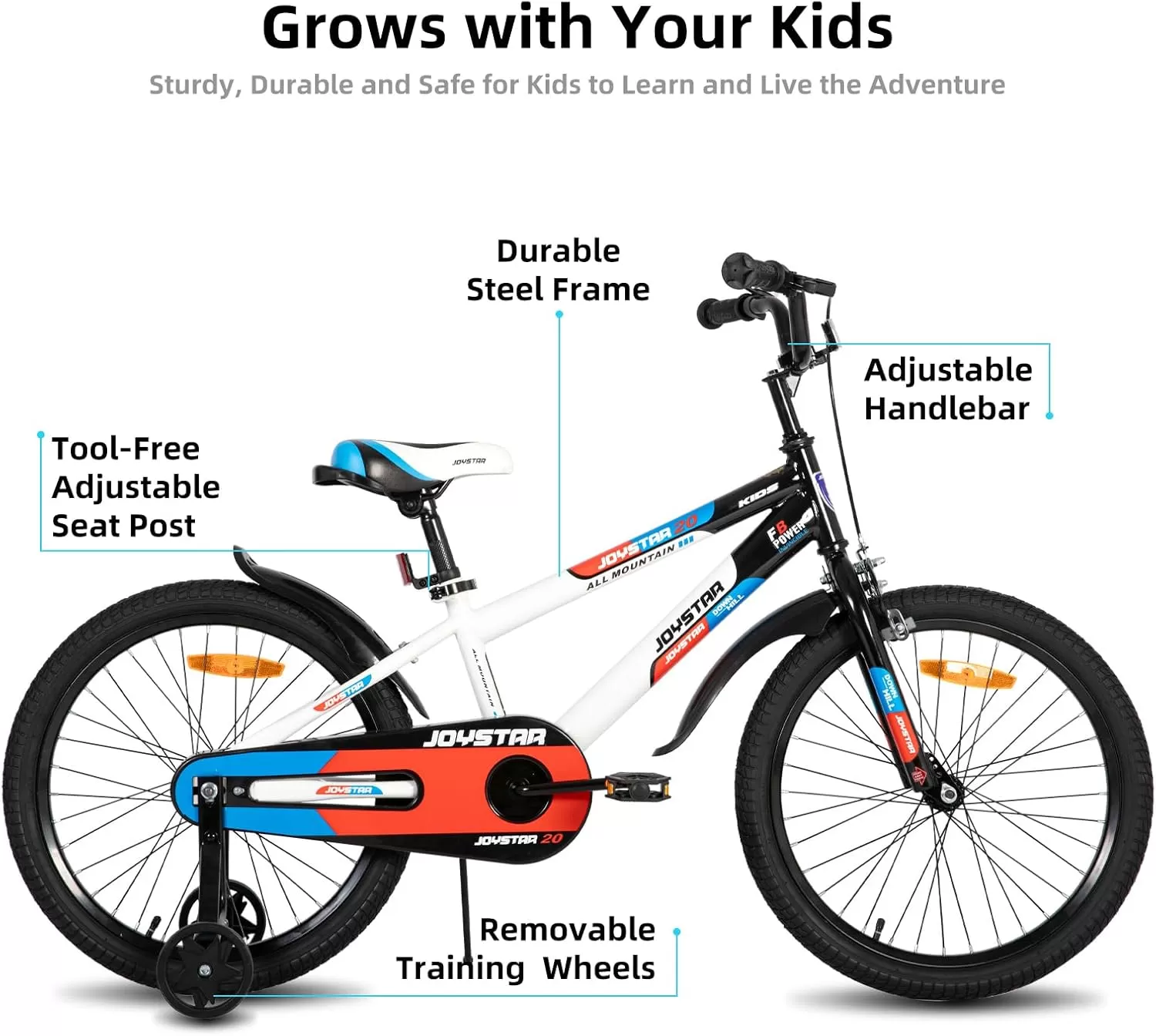 imageJOYSTAR New Berry Kids Bike for Boys and Girls Ages 312 Years Old 12 14 16 Inch Kids Bicycles with Training Wheels 20 Inch Bike with Kickstand Multiple ColorsWhite