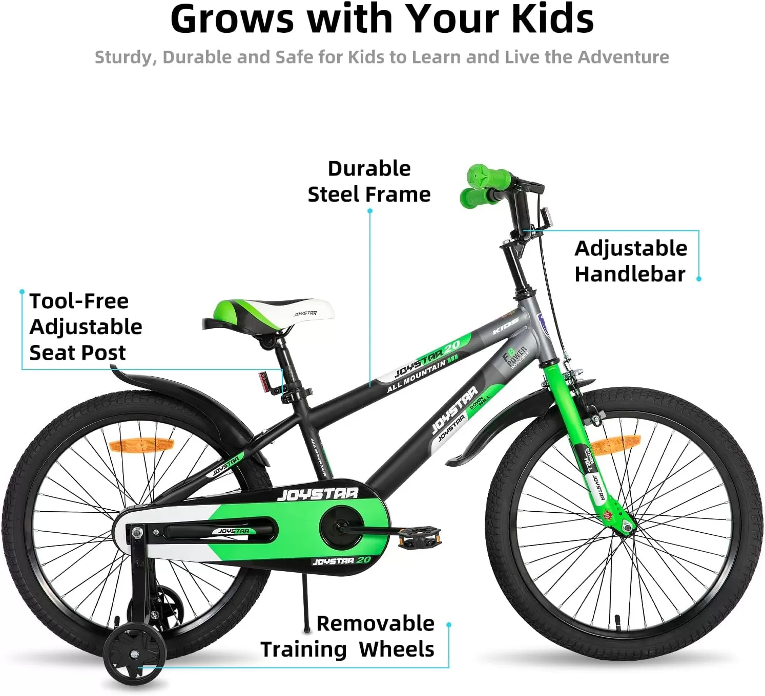 imageJOYSTAR New Berry Kids Bike for Boys and Girls Ages 312 Years Old 12 14 16 Inch Kids Bicycles with Training Wheels 20 Inch Bike with Kickstand Multiple ColorsGreen