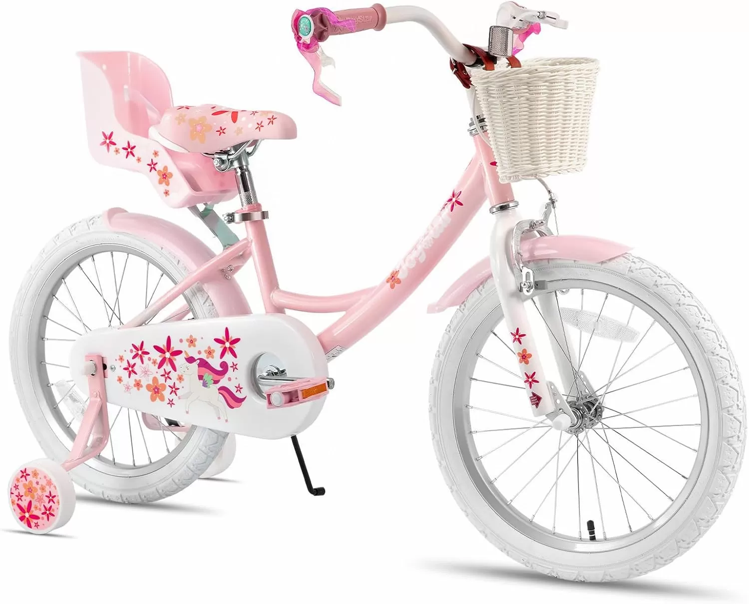 imageJOYSTAR Unicorn Kids Bike for Girls Ages 29 Years Old 12 14 16 18 Inch Kids Bike with Training Wheels Doll Seat Streamers and Basket Toddler Girls Bike Multiple ColorsPink