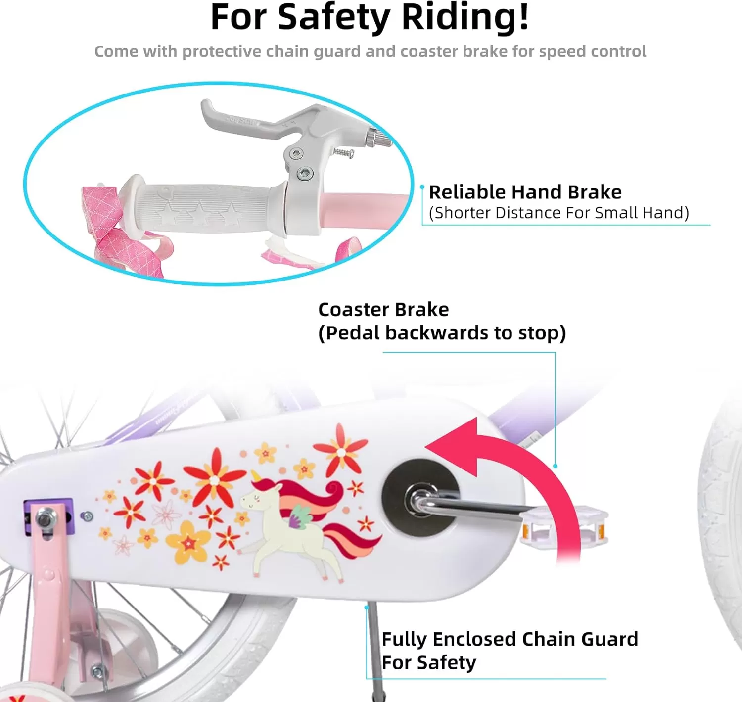 imageJOYSTAR Unicorn Kids Bike for Girls Ages 29 Years Old 12 14 16 18 Inch Kids Bike with Training Wheels Doll Seat Streamers and Basket Toddler Girls Bike Multiple ColorsPurple
