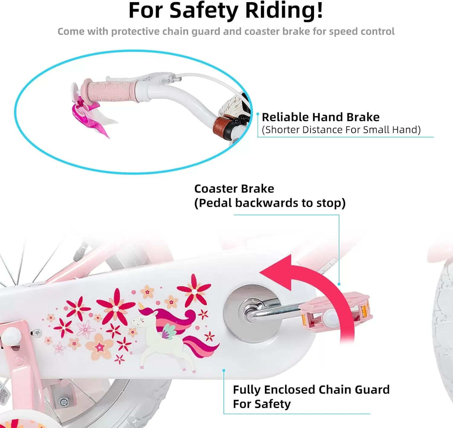 imageJOYSTAR Unicorn Kids Bike for Girls Ages 29 Years Old 12 14 16 18 Inch Kids Bike with Training Wheels Doll Seat Streamers and Basket Toddler Girls Bike Multiple ColorsPink