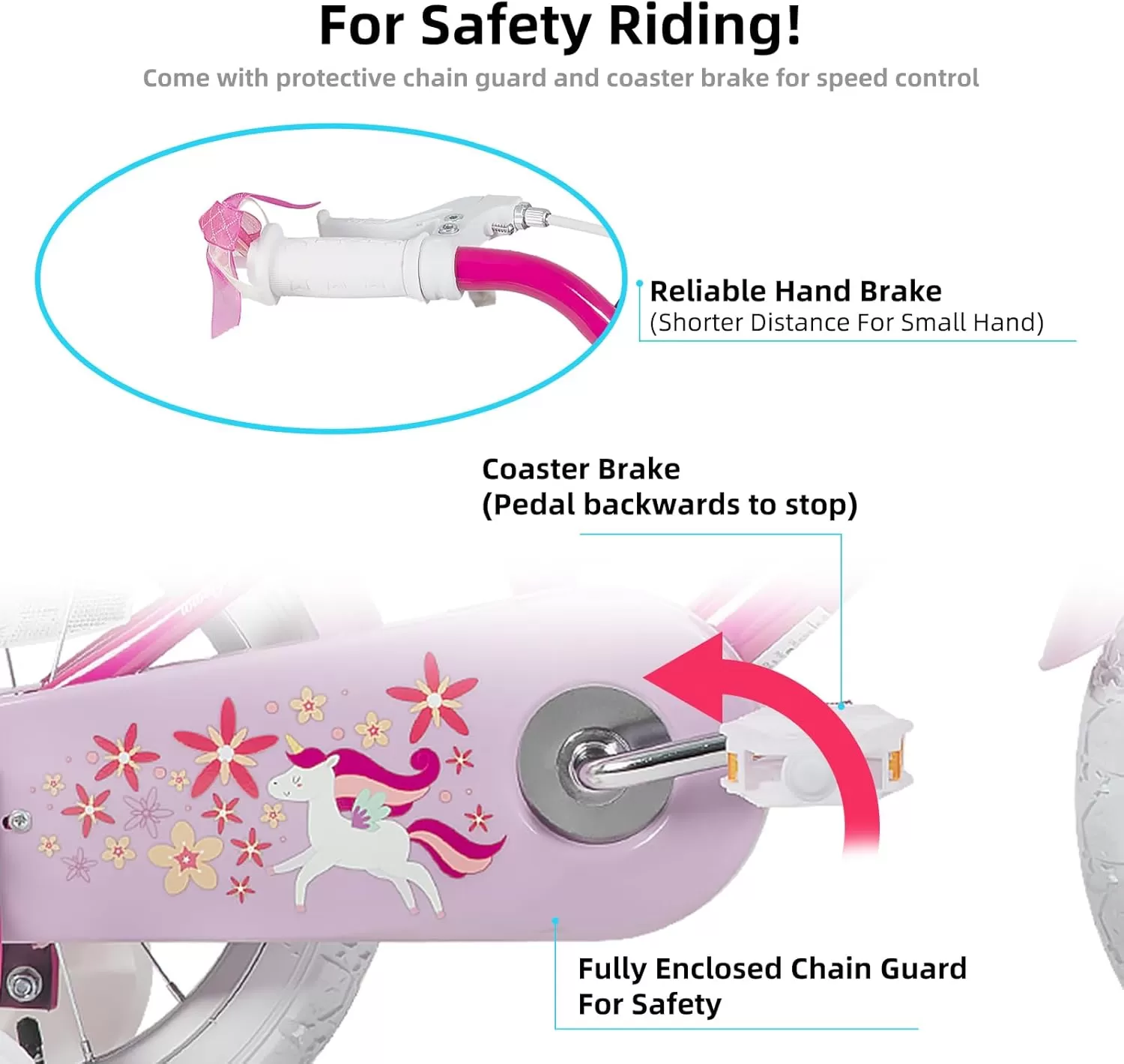 imageJOYSTAR Unicorn Kids Bike for Girls Ages 29 Years Old 12 14 16 18 Inch Kids Bike with Training Wheels Doll Seat Streamers and Basket Toddler Girls Bike Multiple ColorsFuchsia