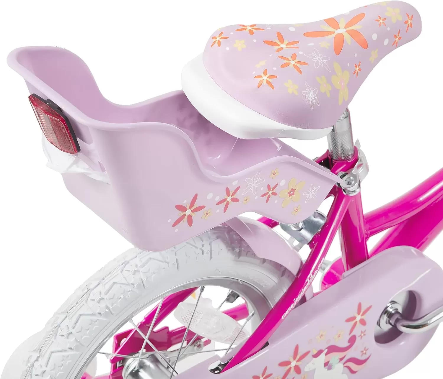imageJOYSTAR Unicorn Kids Bike for Girls Ages 29 Years Old 12 14 16 18 Inch Kids Bike with Training Wheels Doll Seat Streamers and Basket Toddler Girls Bike Multiple ColorsFuchsia