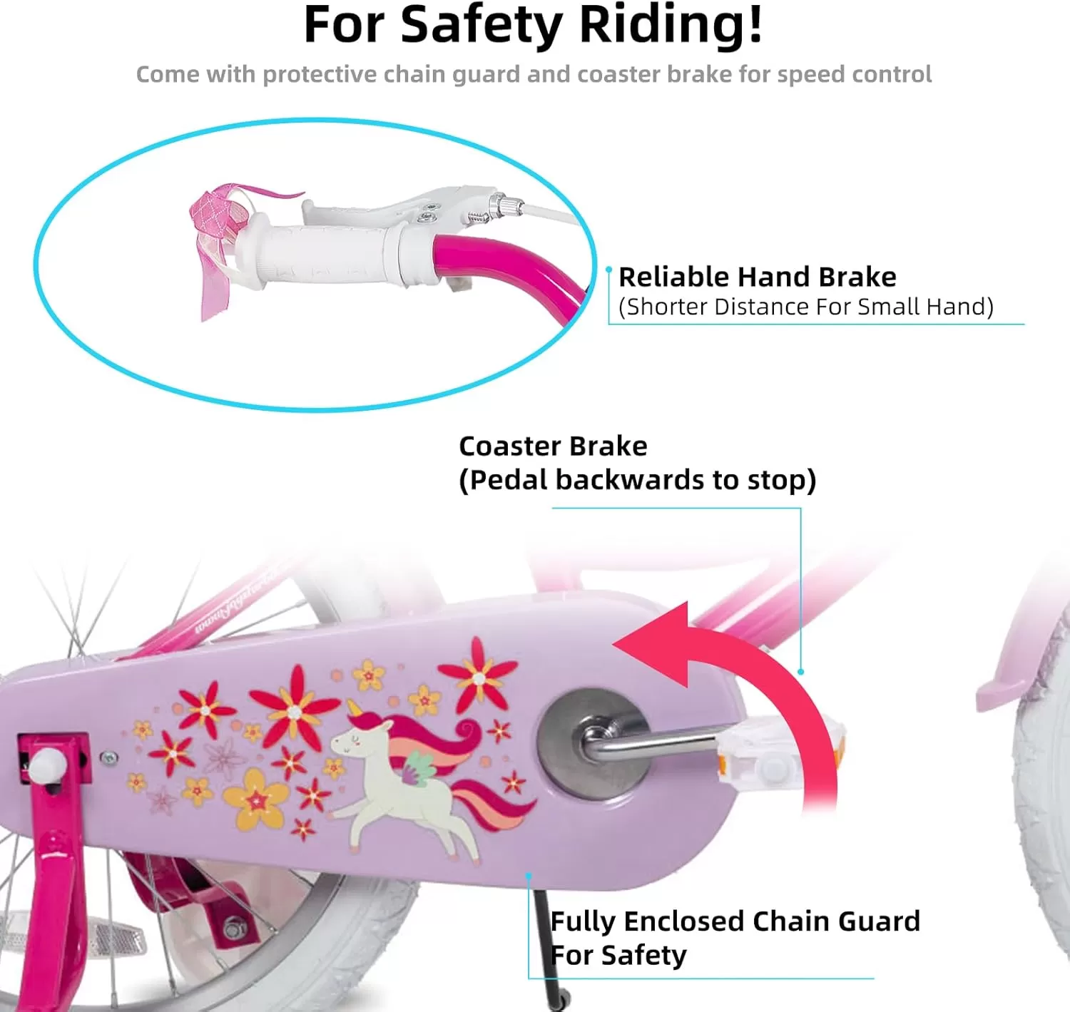 imageJOYSTAR Unicorn Kids Bike for Girls Ages 29 Years Old 12 14 16 18 Inch Kids Bike with Training Wheels Doll Seat Streamers and Basket Toddler Girls Bike Multiple ColorsFuchsia