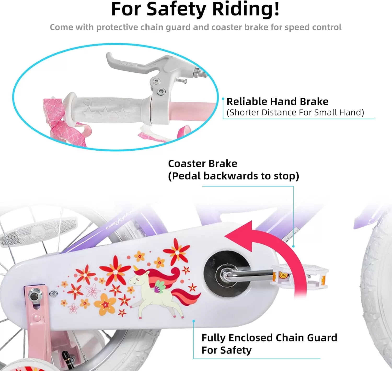 imageJOYSTAR Unicorn Kids Bike for Girls Ages 29 Years Old 12 14 16 18 Inch Kids Bike with Training Wheels Doll Seat Streamers and Basket Toddler Girls Bike Multiple ColorsPurple