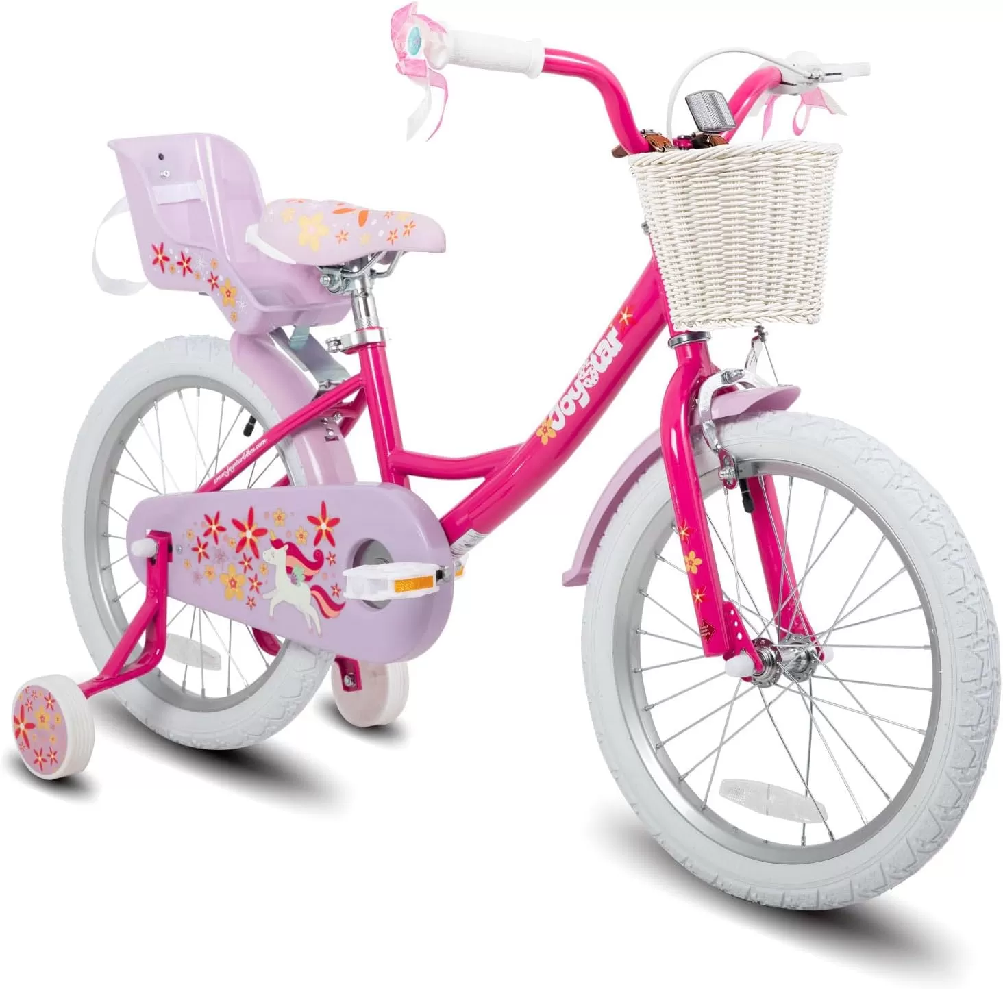 imageJOYSTAR Unicorn Kids Bike for Girls Ages 29 Years Old 12 14 16 18 Inch Kids Bike with Training Wheels Doll Seat Streamers and Basket Toddler Girls Bike Multiple ColorsFuchsia