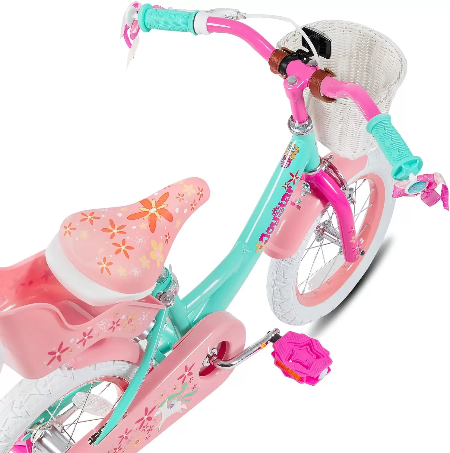 imageJOYSTAR Unicorn Kids Bike for Girls Ages 29 Years Old 12 14 16 18 Inch Kids Bike with Training Wheels Doll Seat Streamers and Basket Toddler Girls Bike Multiple ColorsGreen