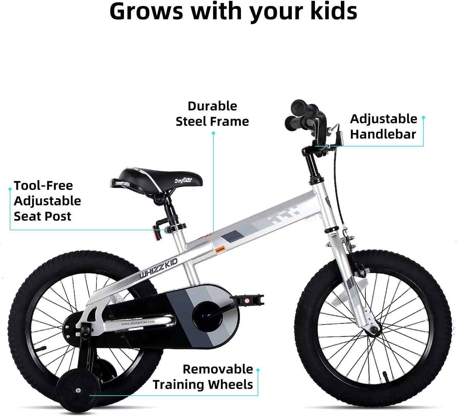 imageJOYSTAR Whizz Kids Bike 12 14 16 18 Inch Kids Bicycle for Toddler and Kids Ages 29 Years Old BMX Style Boys Bike with Training Wheels Children Bicycles Multiple ColorsSilver