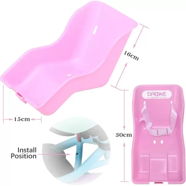 imageDRBIKE Doll Bike Seat Bicycle Seat with Decorate Yourself Decals for Girls Bike Doll Carrier Fits Standard Sized Dolls and Stuffed Animals Bike Attachment Kids Bike AccessoriesPink