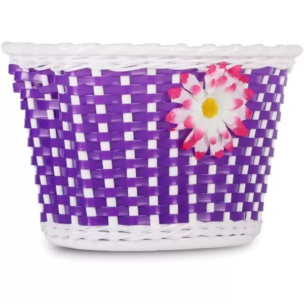 imageDRBIKE Kids Bike Basket for 12 14 16 inch Toddler Bike Replacement Girls Bike Basket with Flower or Bowknot Kids Bike AccessoriesPurple