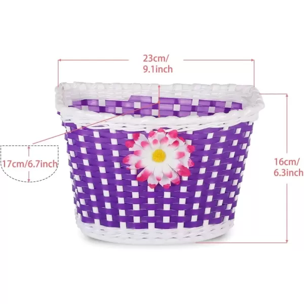 imageDRBIKE Kids Bike Basket for 12 14 16 inch Toddler Bike Replacement Girls Bike Basket with Flower or Bowknot Kids Bike AccessoriesPurple