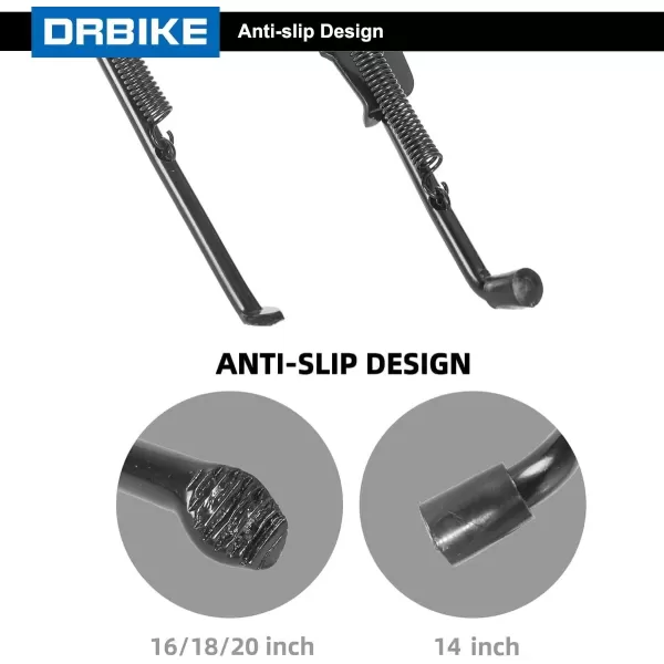 imageDRBIKE Kids Bike Kickstand for 14 16 18 20 Inch Kids Bike SingleSide Stand Rear Mount for Kids Bicycle Carbon Steel BlackFits for 14inch Kids Bike