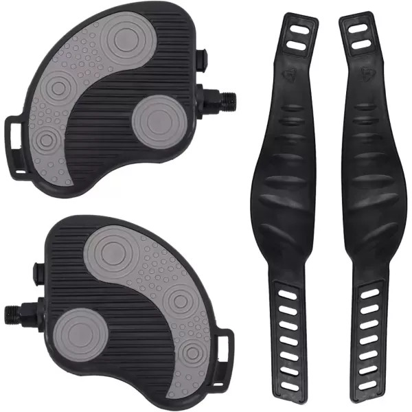 imageDRBIKE Replacement Bike Pedals with Straps for Indoor Stationary Bike Spin Bike Recumbent Exerciser Bicycle Black 1 Pair916 Inch Thread