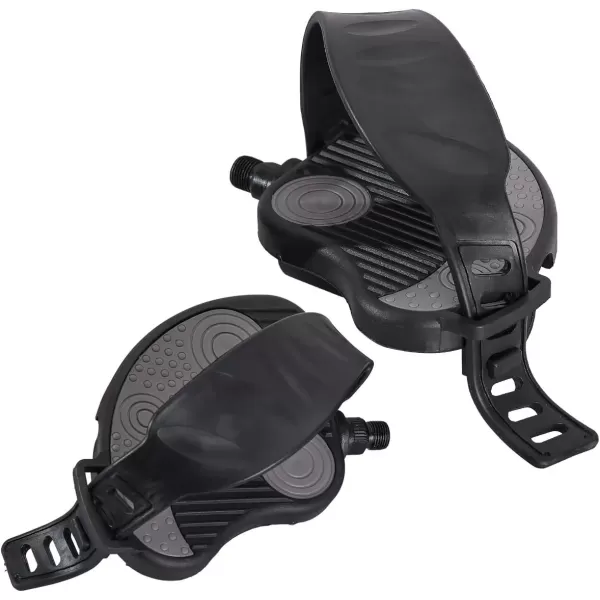 imageDRBIKE Replacement Bike Pedals with Straps for Indoor Stationary Bike Spin Bike Recumbent Exerciser Bicycle Black 1 Pair916 Inch Thread