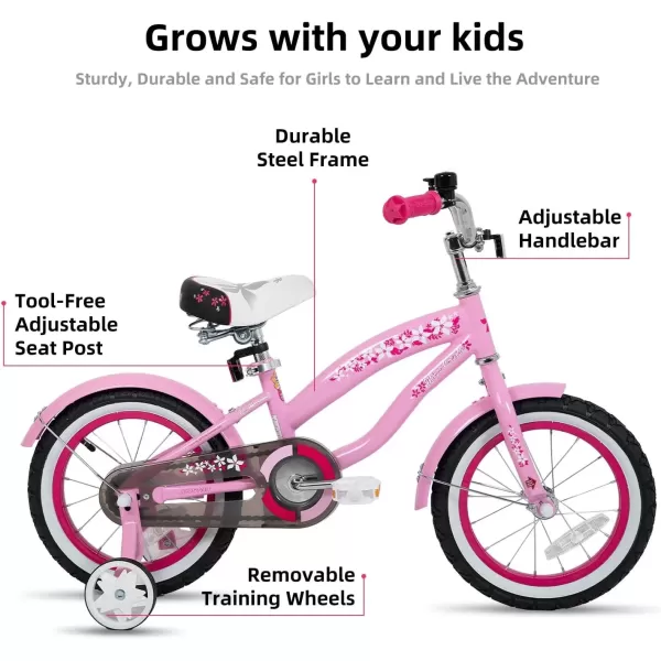 imageJOYSTAR 12 14 16 Inch Kids Cruiser Bike for Ages 27 Years Old Girls ampamp Boys Kids Bike with Training Wheels ampamp Coaster Brake Kids Cruiser Bicycles for ChildrenLight Pink