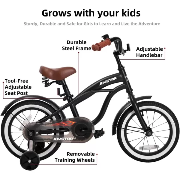 imageJOYSTAR 12 14 16 Inch Kids Cruiser Bike for Ages 27 Years Old Girls ampamp Boys Kids Bike with Training Wheels ampamp Coaster Brake Kids Cruiser Bicycles for ChildrenBlack