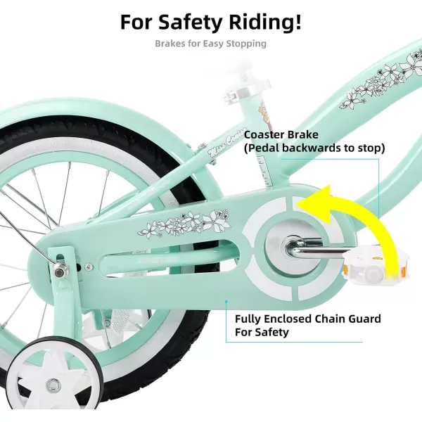 imageJOYSTAR 12 14 16 Inch Kids Cruiser Bike for Ages 27 Years Old Girls ampamp Boys Kids Bike with Training Wheels ampamp Coaster Brake Kids Cruiser Bicycles for ChildrenGreen