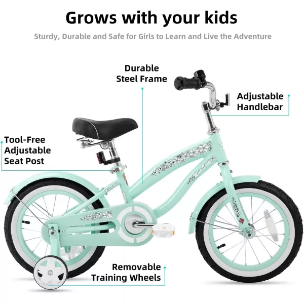 imageJOYSTAR 12 14 16 Inch Kids Cruiser Bike for Ages 27 Years Old Girls ampamp Boys Kids Bike with Training Wheels ampamp Coaster Brake Kids Cruiser Bicycles for ChildrenGreen
