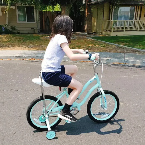 imageJOYSTAR 20 Inch Girls Bike with Training Wheels Banana Seat Bike for Girls Ages 712 Years Old Kids Girls Bicycle with Front Handbrake and Coaster Brakes Kickstand IncludedGreen